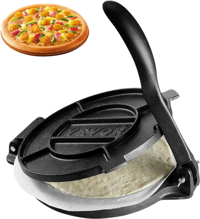 VEVOR Tortilla Press, 10 Inch Tortilla and Roti Maker, Cast Iron Heavy Duty Tortilladora Press, Pre-Seasoned Pataconera Maker with 100 Pcs Parchment Paper, Dough Maker for Flour Tortilla, Tawa, Silver