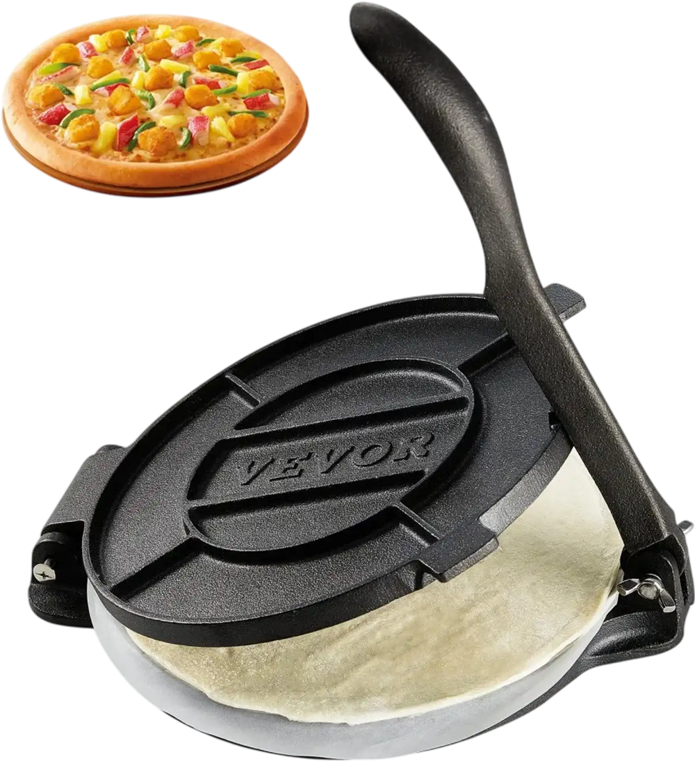 VEVOR Tortilla Press, 8 Inch Tortilla and Roti Maker, Cast Iron Heavy Duty Tortilladora Press, Pre-Seasoned Pataconera Maker with 100 Pcs Parchment Paper, Dough Maker for Flour Tortilla, Tawa, Silver