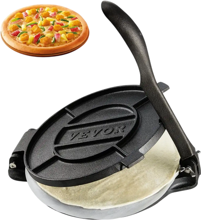 VEVOR Tortilla Press, 8 Inch Tortilla and Roti Maker, Cast Iron Heavy Duty Tortilladora Press, Pre-Seasoned Pataconera Maker with 100 Pcs Parchment Paper, Dough Maker for Flour Tortilla, Tawa, Silver