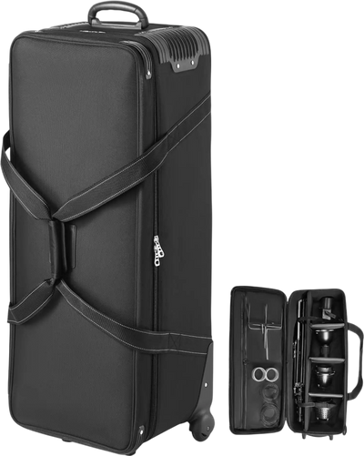VEVOR Studio Equipment Trolley Case, 39.37 x 14.96 x 12.60 in / 100 x 38 x 32 cm, Rolling Camera Bag, Carrying Bag with Wheels Straps Padded Compartment Handle, for Light Stands, Tripods, Telescopes