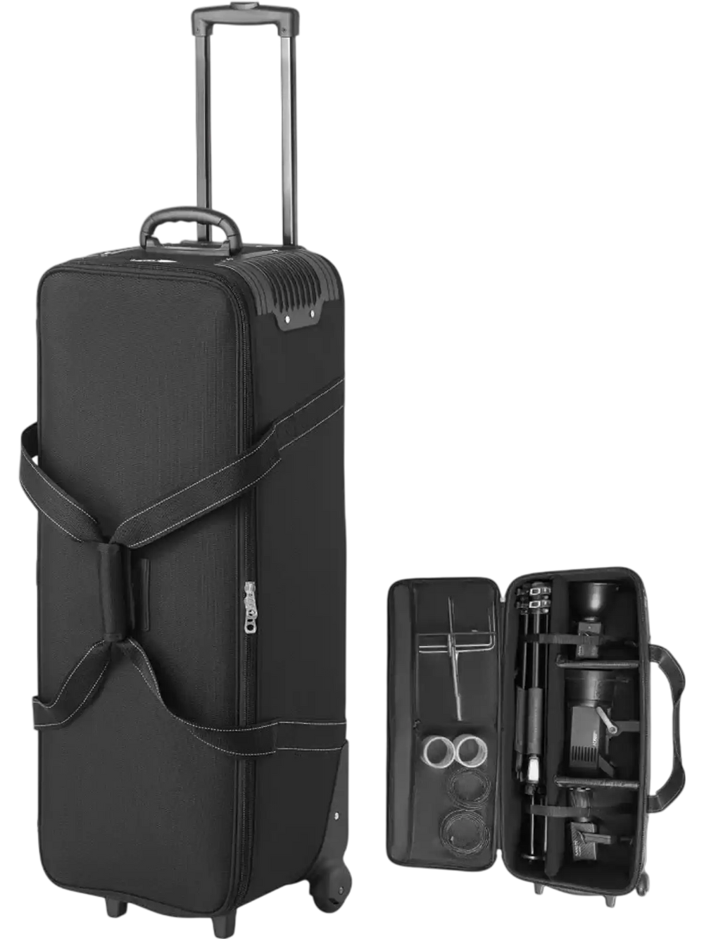 VEVOR Studio Equipment Trolley Case, 35.83 x 11.81 x 14 in / 91 x 30 x 35.5 cm, Rolling Camera Bag, Carrying Bag with Wheels Straps Padded Compartment Handle, for Light Stands, Tripods, Telescopes
