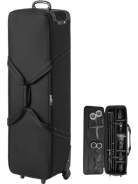 VEVOR Studio Equipment Trolley Case, 46.46 x 14.57 x 11.81 in / 118 x 37 x 30 cm, Rolling Camera Bag, Carrying Bag with Wheels Straps Padded Compartment Handle, for Light Stands, Tripods, Telescopes