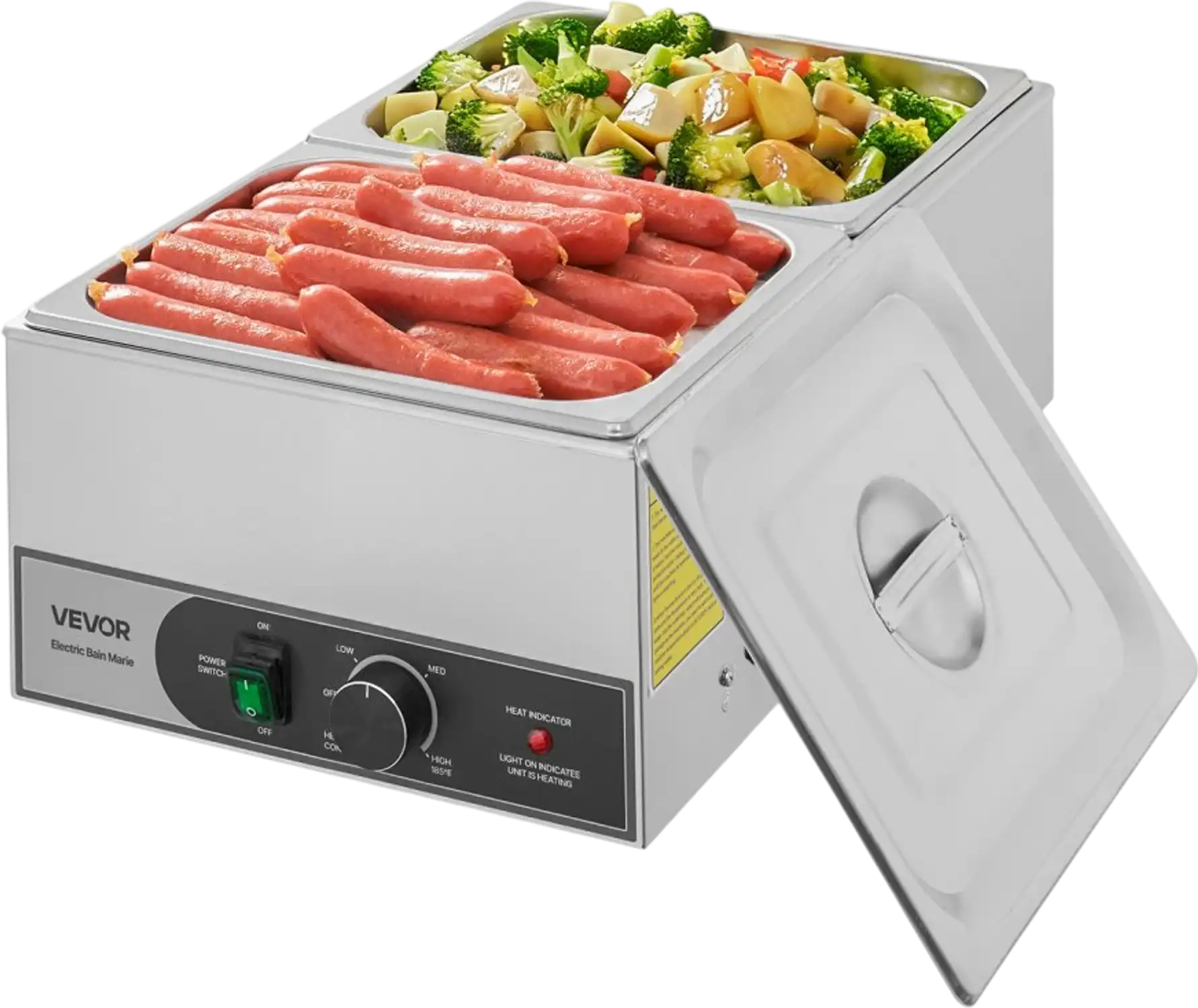 Vevor Food Warmer Commercial Stainless Steel Steam Buffet Bain Marie with Two 1/2 Size Food Pans New