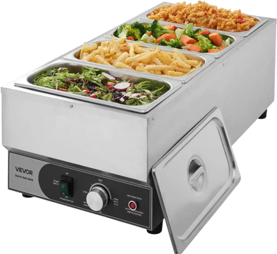 Vevor Food Warmer Electric Countertop Buffet Bain Marie with 4 x 1/3 Size Pans 1500W New