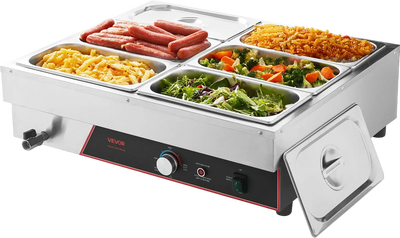 Vevor Commercial Food Warmer 6-Pan Countertop Steam Table Stainless Steel 1500W New