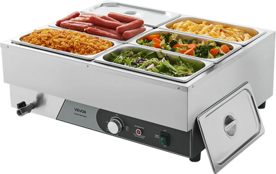 Vevor Commercial Food Warmer Steam Table with Six 1/3-Pans Stainless Steel 1500W New