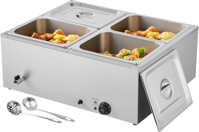 Vevor Commercial Food Warmer 4-Pan Countertop Steam Table Stainless Steel 1500W New