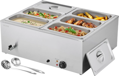 Vevor Commercial Food Warmer 6 x 1/3-Size Pans Stainless Steel 1500W New