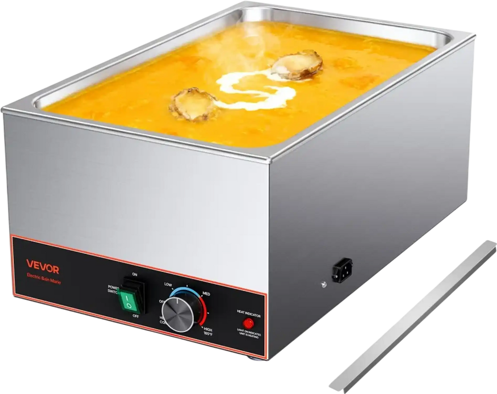 VEVOR Commercial Food Warmer, 1500W Electric Stainless Steel Steam Food Warmer, Fast Heating Countertop Buffet Bain Marie with Power Cord & Divider Strip, for Catering, Restaurants, Parties, Buffets
