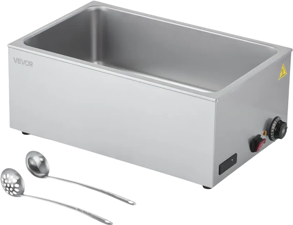 VEVOR Commercial Food Warmer, 1200W Electric Stainless Steel Steam Food Warmer, Fast Heating Countertop Buffet Bain Marie with Soup & Perforated Ladles, for Catering, Restaurants, Parties, Buffets