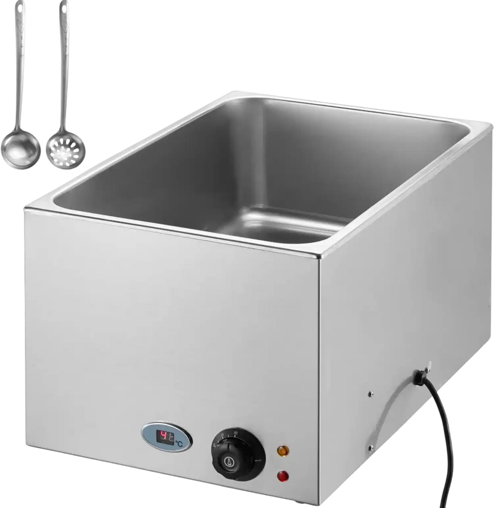 VEVOR Commercial Food Warmer 19QT Bain Marie 1200W Electric Buffet Warmer Steam Table Food Warmer Countertop Stainless Steel Food Warmer Wet or Dry Use for Parties, Catering and Restaurant