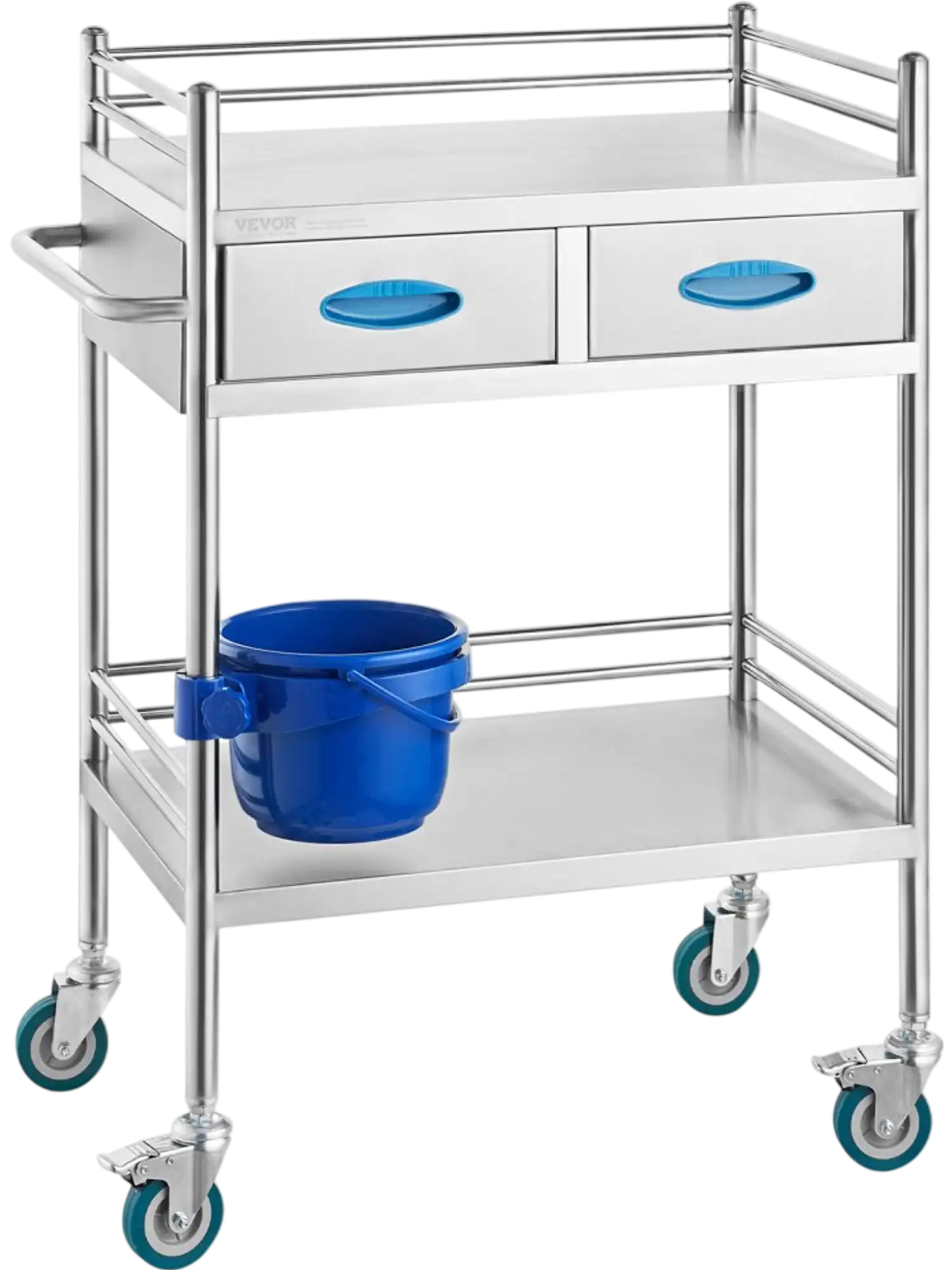 Vevor Lab Cart 2-Tier Stainless Steel Utility Rolling Cart with 2 Drawers New