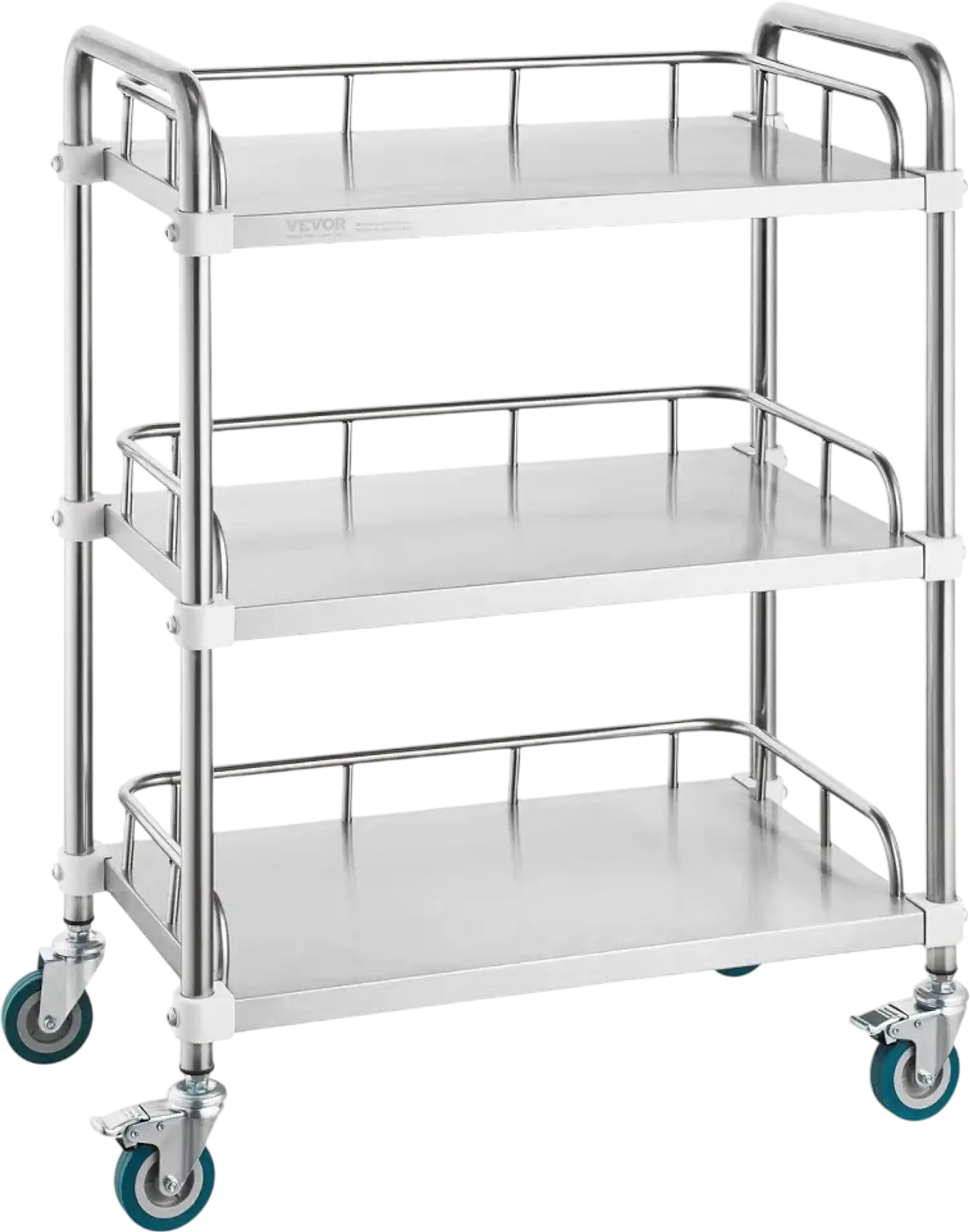 Vevor Lab Rolling Cart 3-Shelf Stainless Steel Utility Trolley with Swivel Casters 26.38