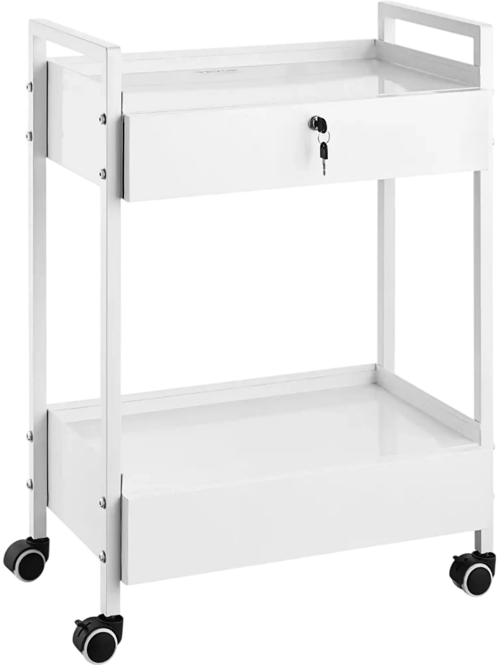VEVOR Lab Cart, 2 Tiers Stainless Steel Utility Cart, Medical Cart with 2 Drawers, Rolling Lab Cart White Paint, Serving Cart with Swivel Casters for Laboratory, Hospital, Dental, Salon and Beauty