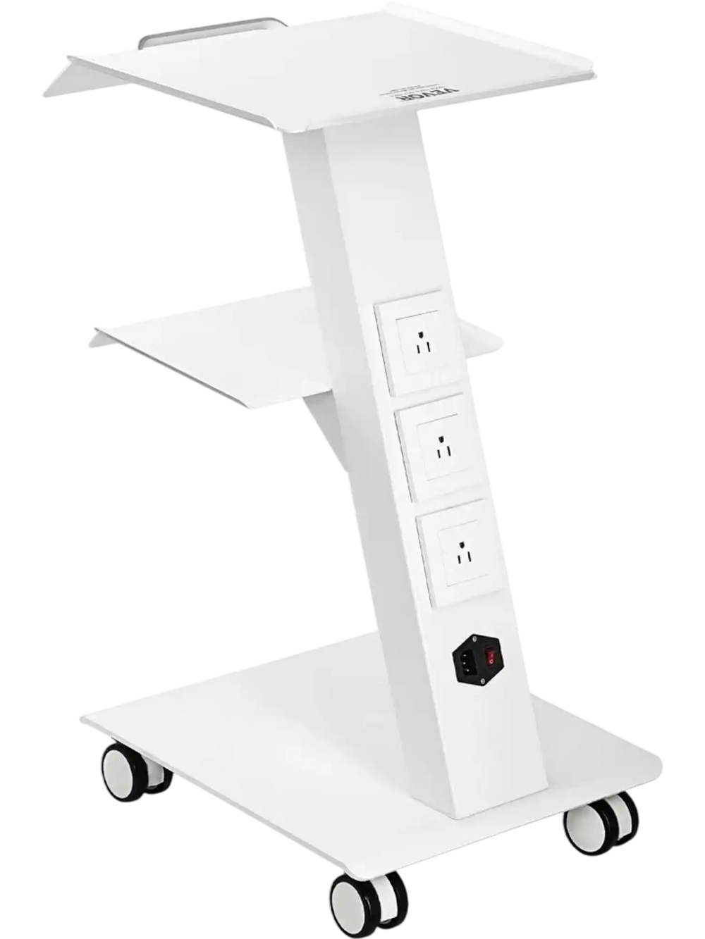 VEVOR Lab Trolley, Rolling Lab Cart with Built-in Socket, 3-Layer Metal Mobile Trolley, Tray Rolling Clinic Cart with Swivel Wheels, 220 lbs Weight Capacity, for Lab, Clinic, Beauty and Salon