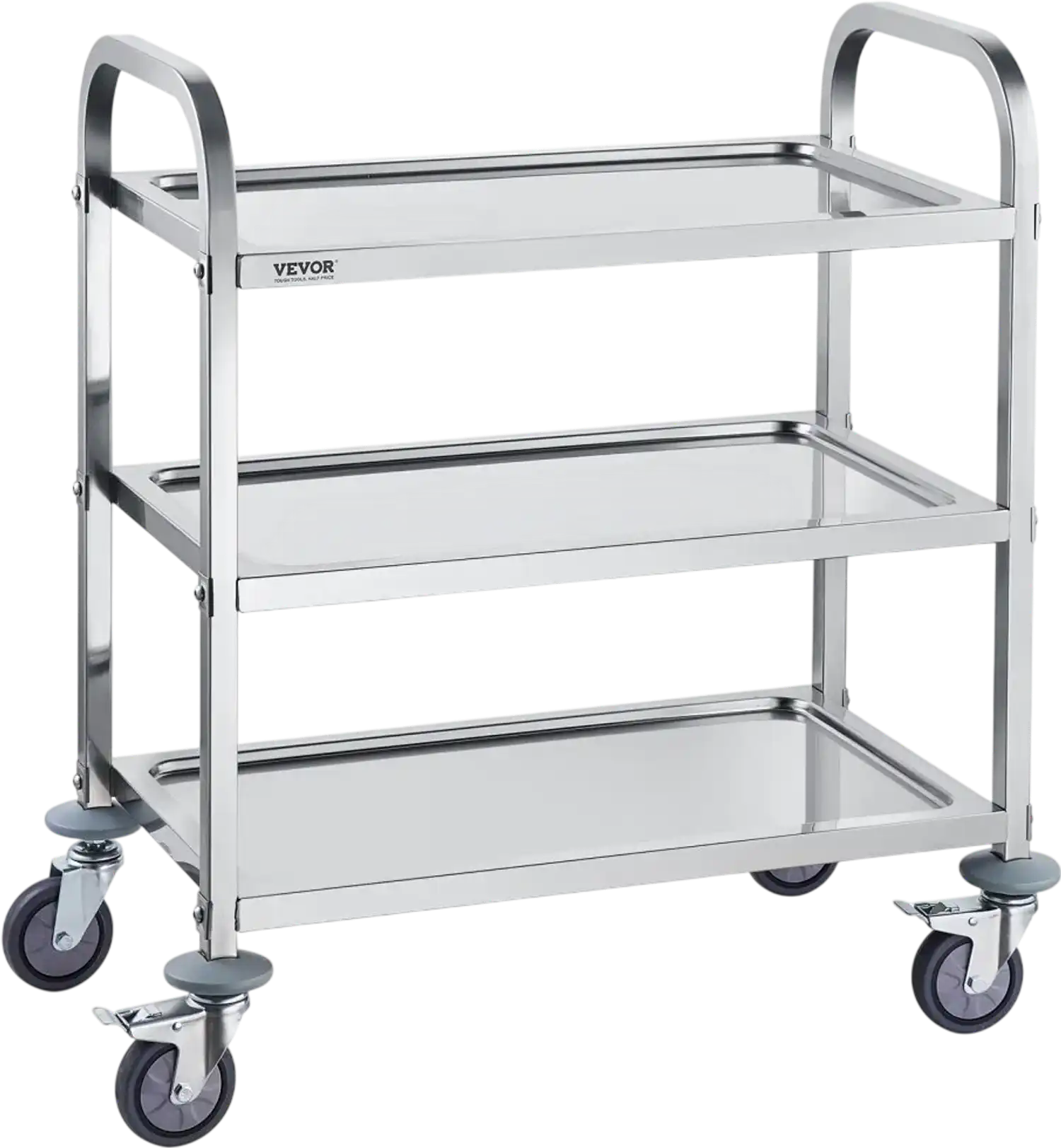 Vevor Utility Cart Stainless Steel 3-Tier Medical Lab Cart 400 lbs Capacity with Lockable Wheels New
