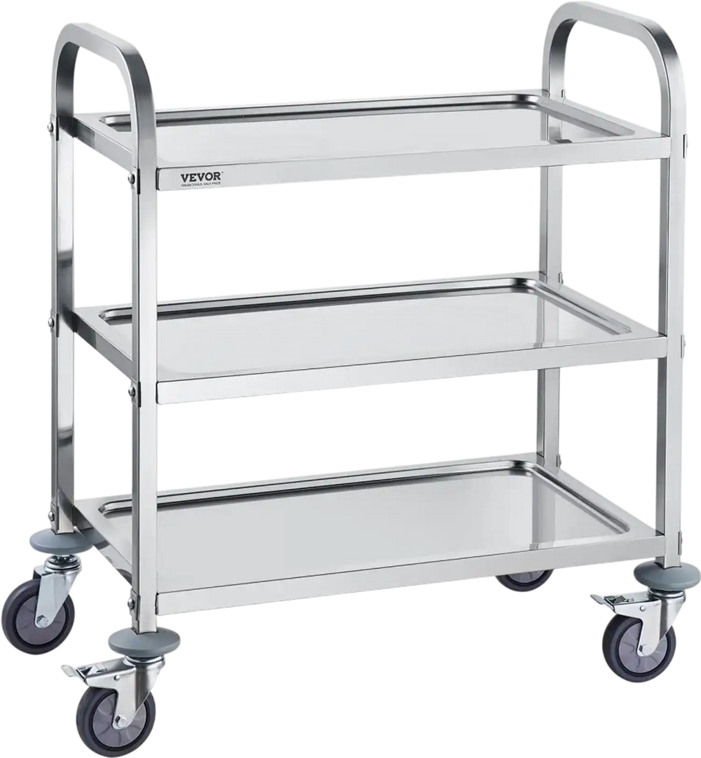 VEVOR Stainless Steel Cart, 3 Layers Lab Utility Cart 400 lbs Weight Capacity, Medical Cart with Lockable Universal Wheels, for Lab, Clinic, Kitchen, Salon