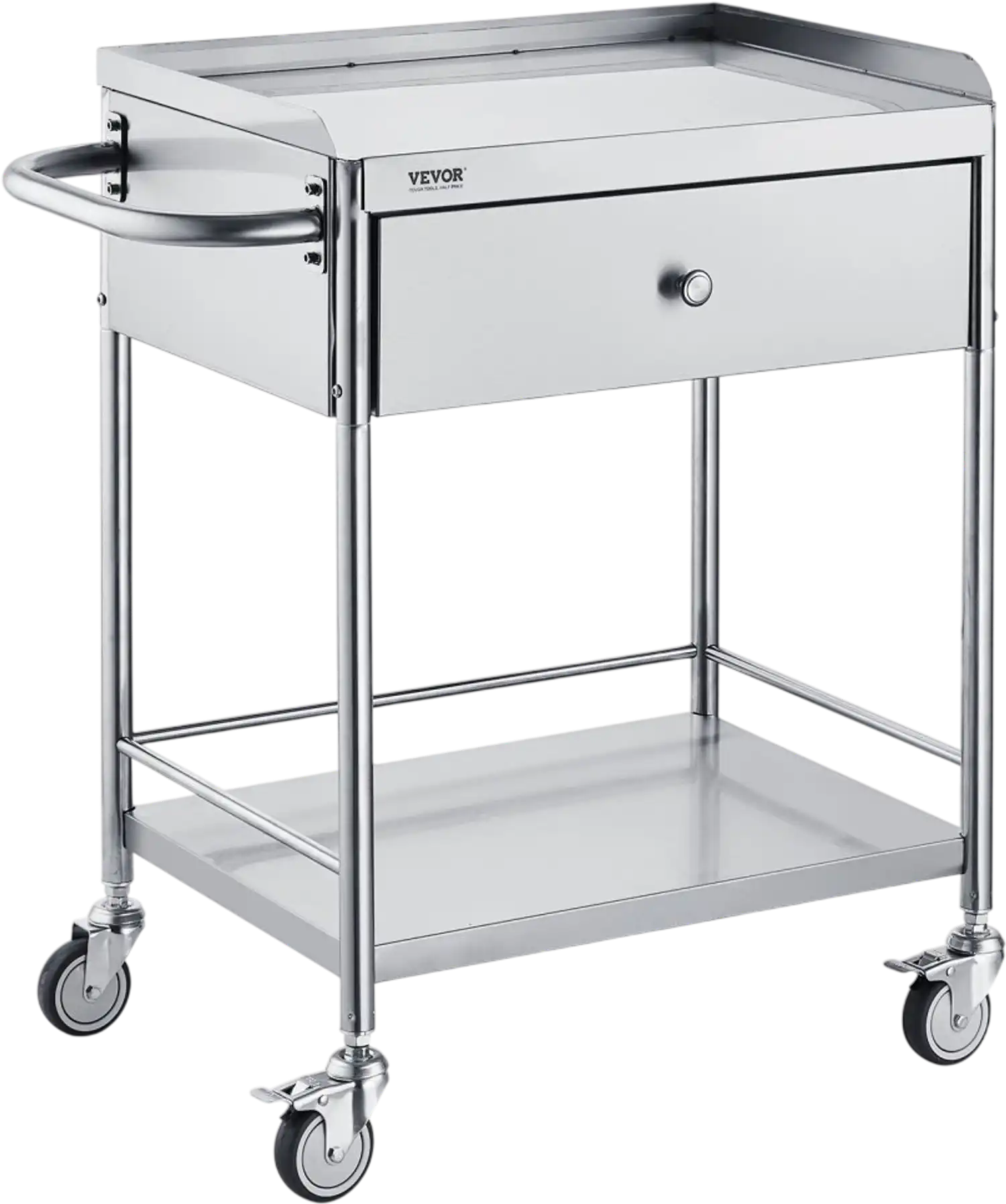 Vevor Medical Cart 2-Layer Stainless Steel Utility Cart with Drawer and 220 lbs Capacity New