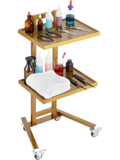 Vevor Lab Cart 2-Tier Stainless Steel Rolling Utility Cart Golden New