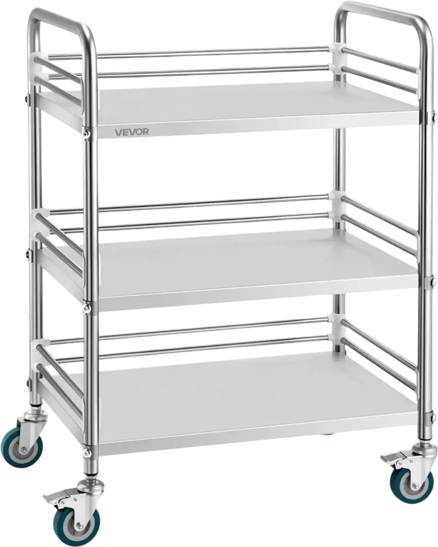 Vevor Utility Cart Stainless Steel 3-Tier Rolling Lab Cart with Lockable Wheels New