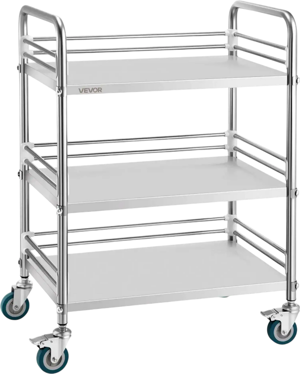 VEVOR Stainless Steel Cart, 3-Tier Rolling Lab Utility Cart with Lockable Wheels, Medical Serving Trolley Clinic Tray, Heavy Duty Mobile Service Storage Tray for Hospital, Restaurant, Kitchen, Salon