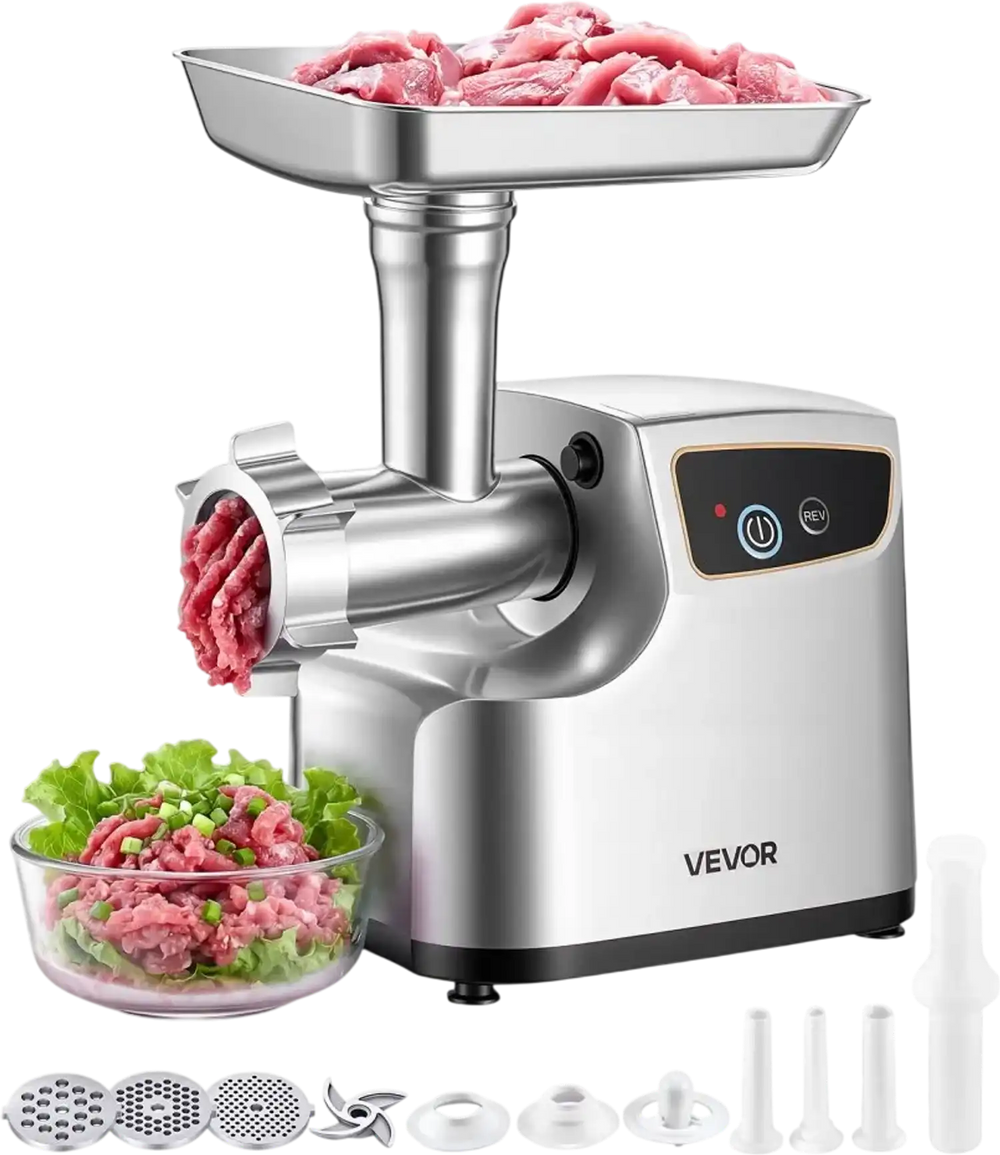 VEVOR Electric Meat Grinder, 5 Lbs/Min Capacity, #8 Meat Mincer with 3 Grinding Plates, 3 Sausage Stuffing Tubes & Kubbe Kit, 700W/0.77HP Sausage Stuffer Maker for Home Kitchens, ETL Listed