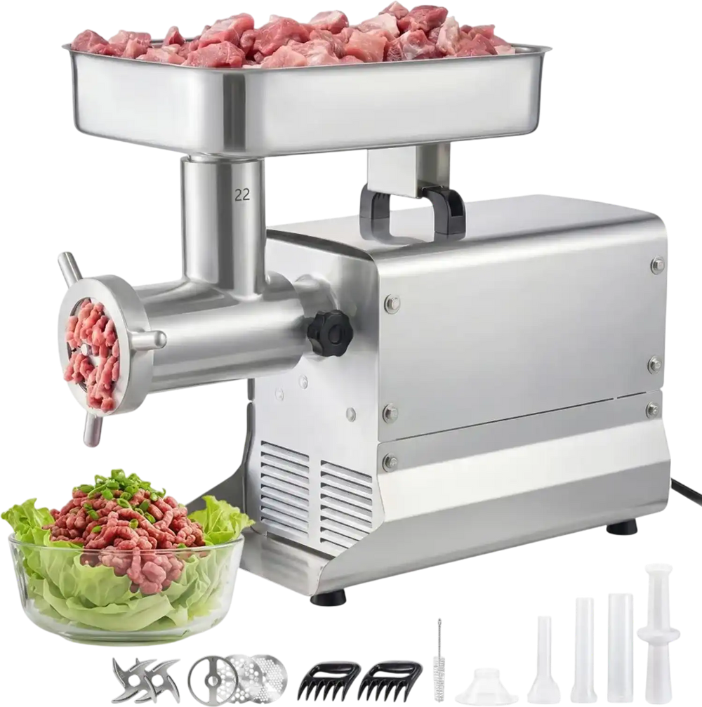 VEVOR Commercial Meat Grinder, 13 Lbs/Min Capacity, #22 Electric Meat Mincer with 3 Plates, 3 Sausage Stuffing Tubes, 750W/1HP Stainless Steel Sausage Maker for Home Kitchen & Restaurants, ETL Listed