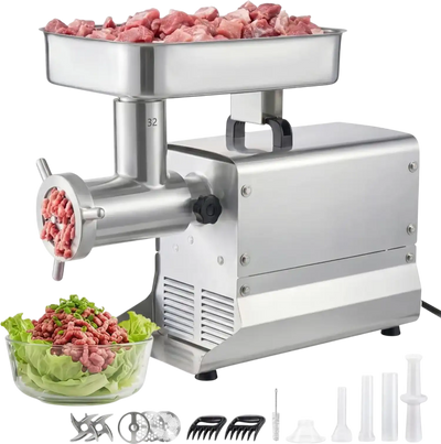 VEVOR Commercial Meat Grinder, 21 Lbs/Min Capacity, #32 Electric Meat Mincer with 3 Plates, 3 Sausage Stuff Tubes, 1100W/1.5HP Stainless Steel Sausage Maker for Home Kitchens & Restaurants, ETL Listed