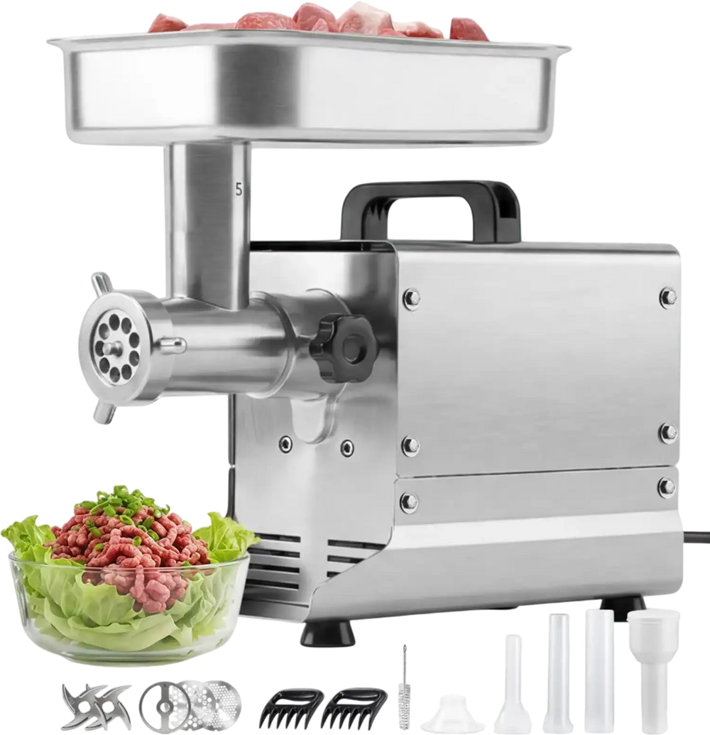VEVOR Commercial Meat Grinder, 5 Lbs/Min Capacity, #5 Electric Meat Mincer with 3 Plates, 3 Sausage Stuffing Tubes, 350W/0.5HP Stainless Steel Sausage Maker for Home Kitchens & Restaurants, ETL Listed