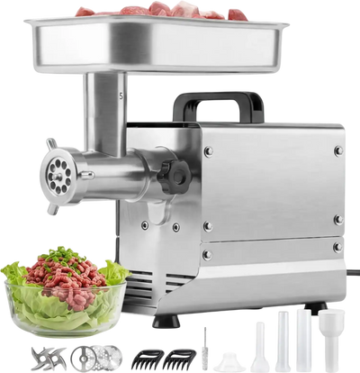 Vevor Meat Grinder Commercial 5 lbs/Min Electric Meat Mincer with 3 Plates & 3 Sausage Stuffing Tubes 350W Stainless Steel New