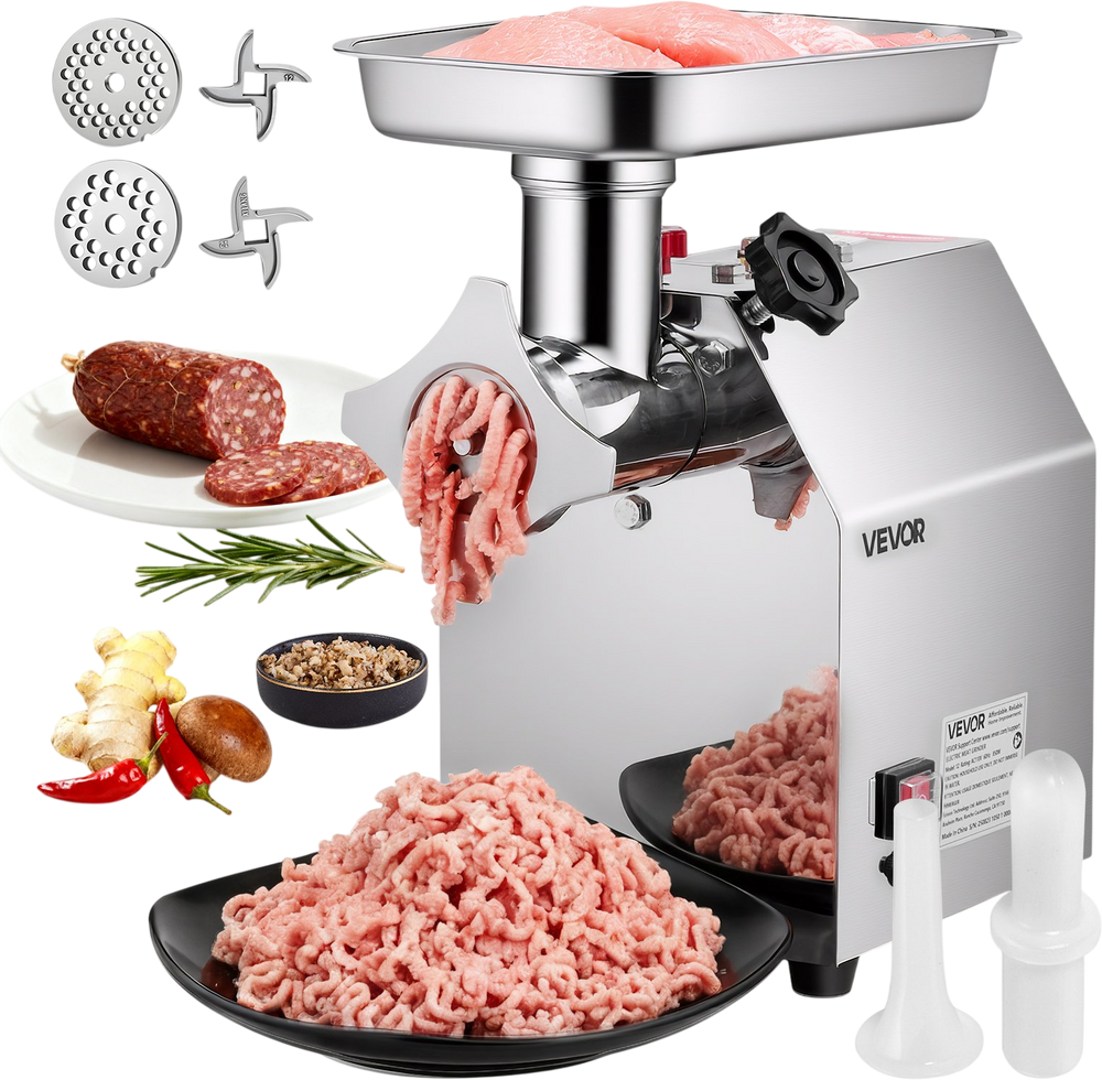 VEVOR Commercial Electric Meat Grinder, 7 lbs/min Capacity, #12 Industrial Meat Mincer with 2 Stainless Steel Blades, 2 Grinding Plates, 850W Heavy-Duty Sausage Maker Stuffer, for Kitchen, Restaurant