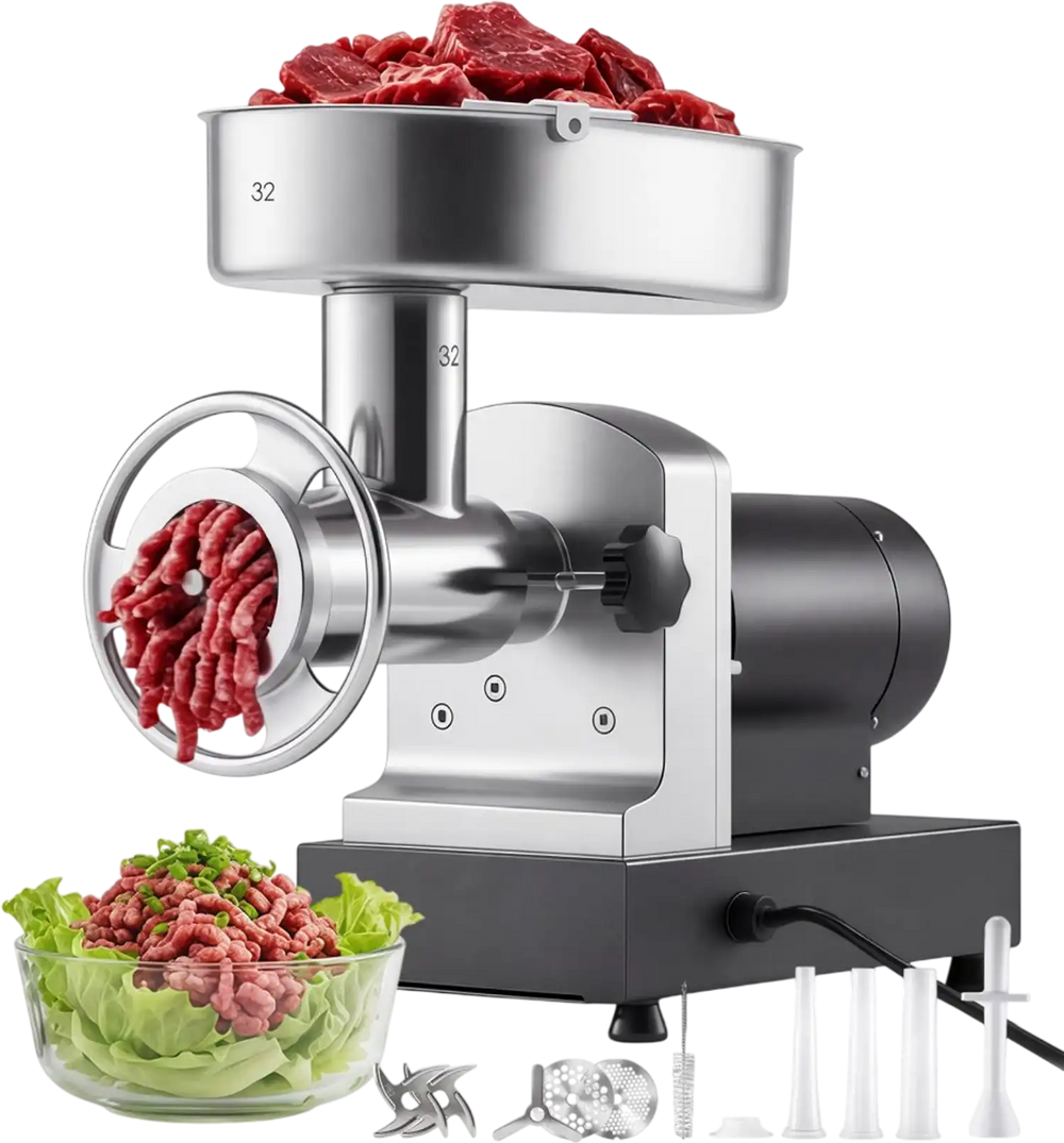 VEVOR Commercial Meat Grinder, 21 Lbs/Min Capacity, #32 Electric Meat Mincer with 3 Plates, 3 Sausage Stuff Tubes, 1100W/1.5HP Stainless Steel Sausage Maker for Home Kitchens & Restaurants, ETL Listed