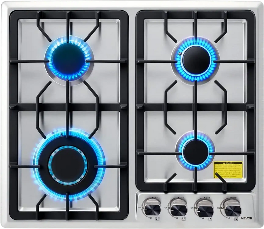 VEVOR 24 inch Gas Cooktop 4 Burners Gas Stove Top, Max 27000BTU Built-in Stainless Steel Stove Top LPG/NG Convertible Dual Fuel Cooktop Stoves with Thermocouple Protection for Kitchen Apartment Rvs