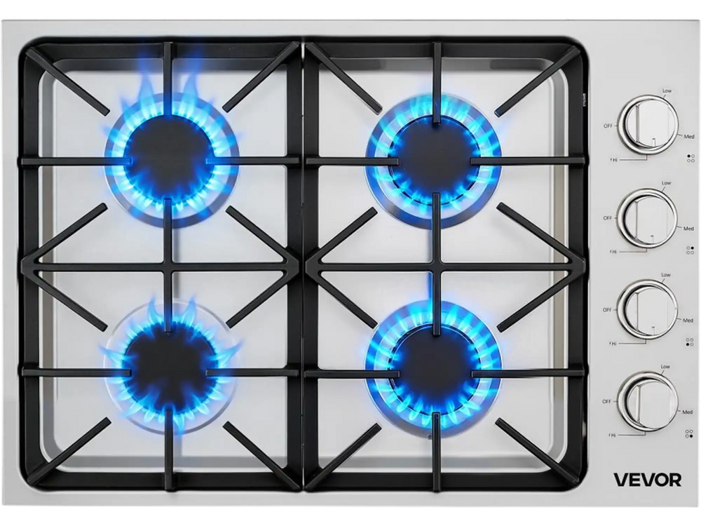 VEVOR Gas Cooktop, 30 inch 4 Burners Gas Stove Top, Max 48000BTU Built-in Stainless Steel Stove Top LPG/NG Convertible Dual Fuel Cooktop Stoves with Sealed Burner for Sear, Stew, Boil, Stir-Fry