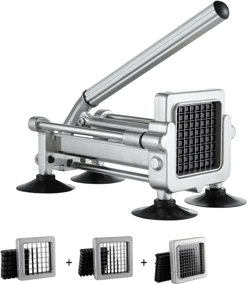 VEVOR French Fry Cutter, Potato Slicer with 1/2" 3/8" 1/4" Stainless Steel Blades, Manual Potato Cutter Chopper with Suction Cups, Great for Potato, French Fries, Cucumber, Vegetables, Carrot