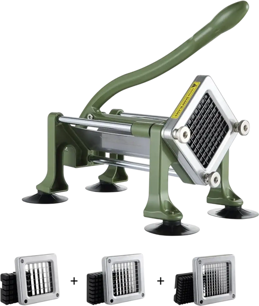 VEVOR French Fry Cutter, Potato Slicer with 1/2" 3/8" 1/4" Stainless Steel Blades, Manual Potato Cutter Chopper with Suction Cups, Great for Potato, French Fries, Cucumber, Vegetables, Carrot
