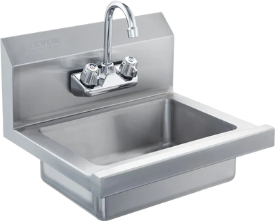 VEVOR Commercial Hand Sink with Faucet, Stainless Steel Sink for Washing, Small Hand Washing Sink, Wall Mount Hand Basin, Utility Sink for Restaurant, Kitchen, Bar, Garage and Home, 17 x 12.8 inch