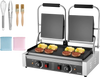 VEVOR Commercial Panini Grill, 3600W Electric Sandwich Panini Maker, Stainless Steel Double Sandwichs Press with Handle and Temp Control, 19x9 in Full Flat Enamel Plate, for Hamburger Steak Bacon