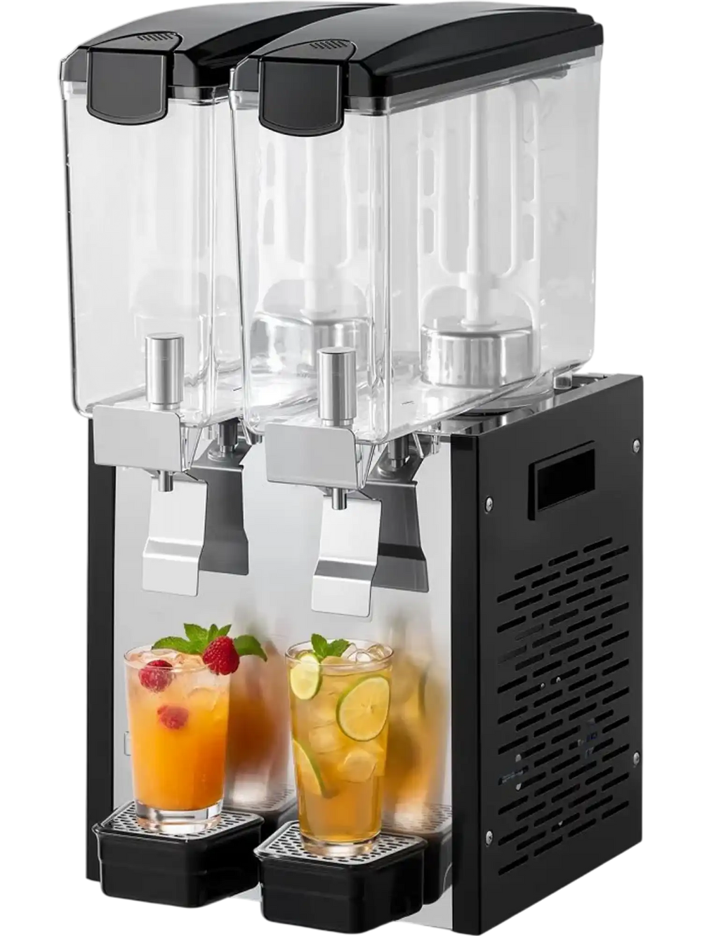 VEVOR Commercial Beverage Dispenser 2 Tanks 10 L / 10.6 QT Per Tank, Stainless Steel Juice Dispenser, Ice Tea Drink Machine with 45℉ to 54℉ Cooling Temperature, for Cold Drink Restaurant Bar Party