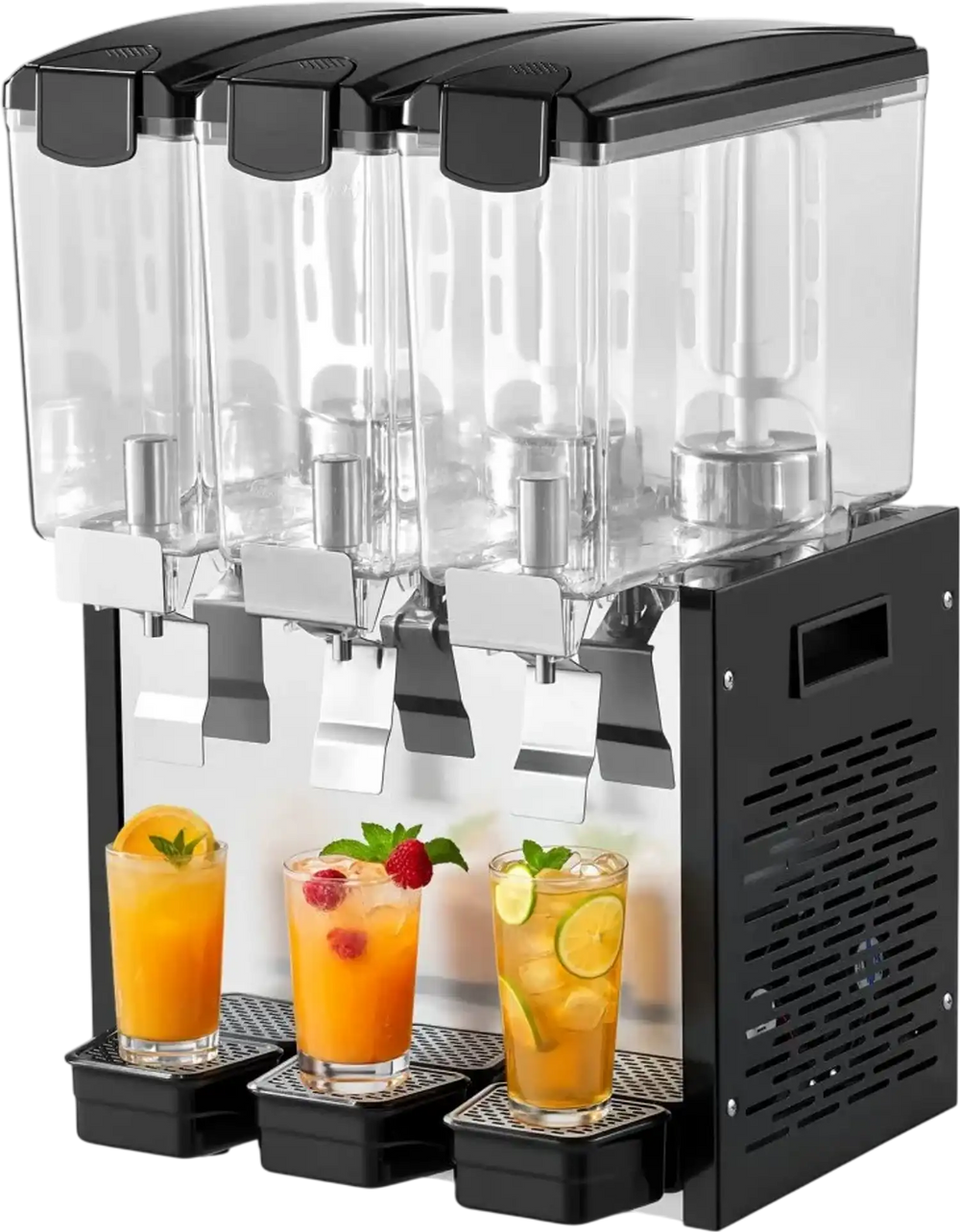 VEVOR Commercial Beverage Dispenser 3 Tanks 10 L / 10.6 QT Per Tank, Stainless Steel Juice Dispenser, Ice Tea Drink Machine with 45℉ to 54℉ Cooling Temperature, for Cold Drink Restaurant Bar Party