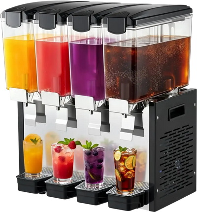 Vevor Beverage Dispenser Commercial 4-Tank 10 L Stainless Steel Juice Drink Machine New