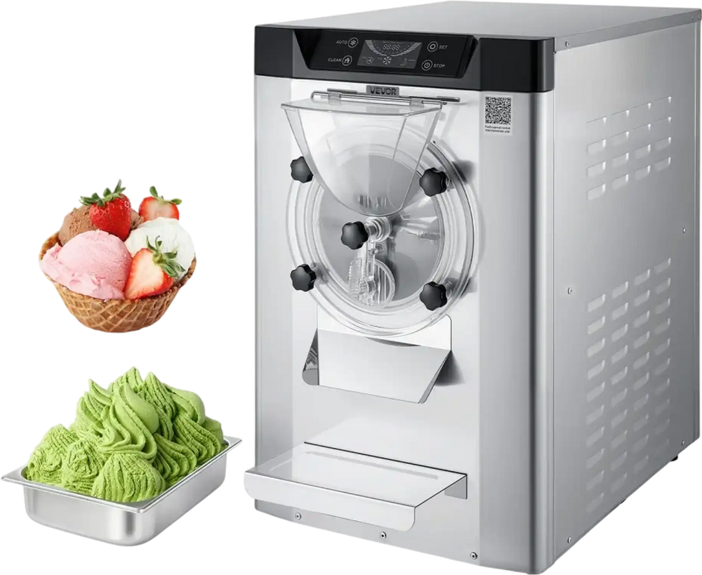 VEVOR Commercial Hard Ice Cream Machine, 2000W 3.17-5.28 Gal/Hour, Countertop Gelato Hard Serve Ice Cream Maker with 6L 304 Stainless Steel Cylinder, Auto Clean LED Panel for Snack Bar Restaurants