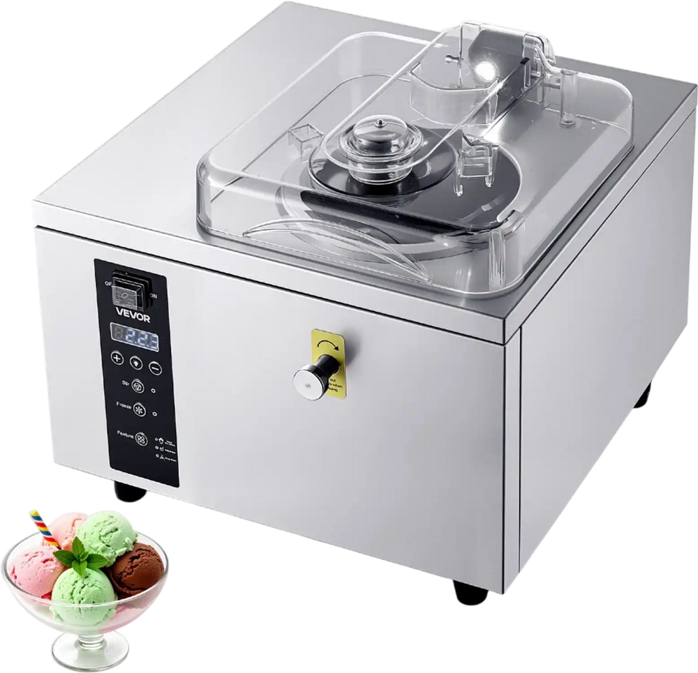 VEVOR Commercial Hard Ice Cream Machine, 500W 1.32 Gal/Hour, Gelato Hard Serve Ice Cream Maker with 2.8L 304 Stainless Steel Cylinder, Auto Clean LED Panel High Productivity for Snack Bar Restaurants