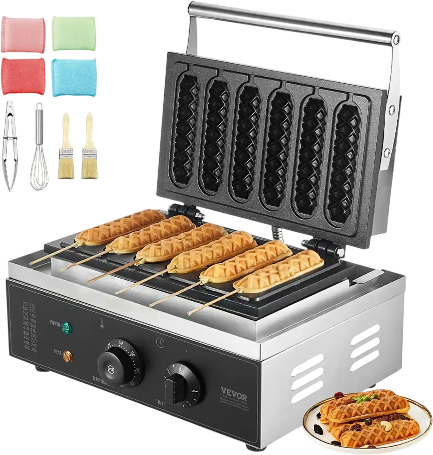 Vevor Waffle Maker 6-Pc Commercial Hot Dog Stick Iron 1500W New