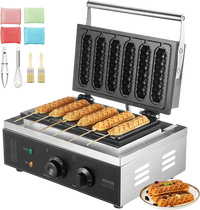 VEVOR Commercial Waffle Stick Maker, 6PCS 1500W Waffle Baker Machine, Non-Stick Stainless Steel Corn Hot Dog Waffle Iron with Temp and Time Control, Handle, for Restaurant Bakery Snack Bar Family