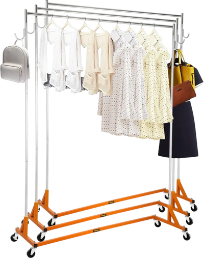 VEVOR Z Rack, Industrial Grade Z Base Garment Rack, Height Adjustable Rolling Z Garment Rack, Sturdy Steel Z Base Clothing Rack with Lockable Casters, for Home Clothing Store Display Orange (3 Sets)
