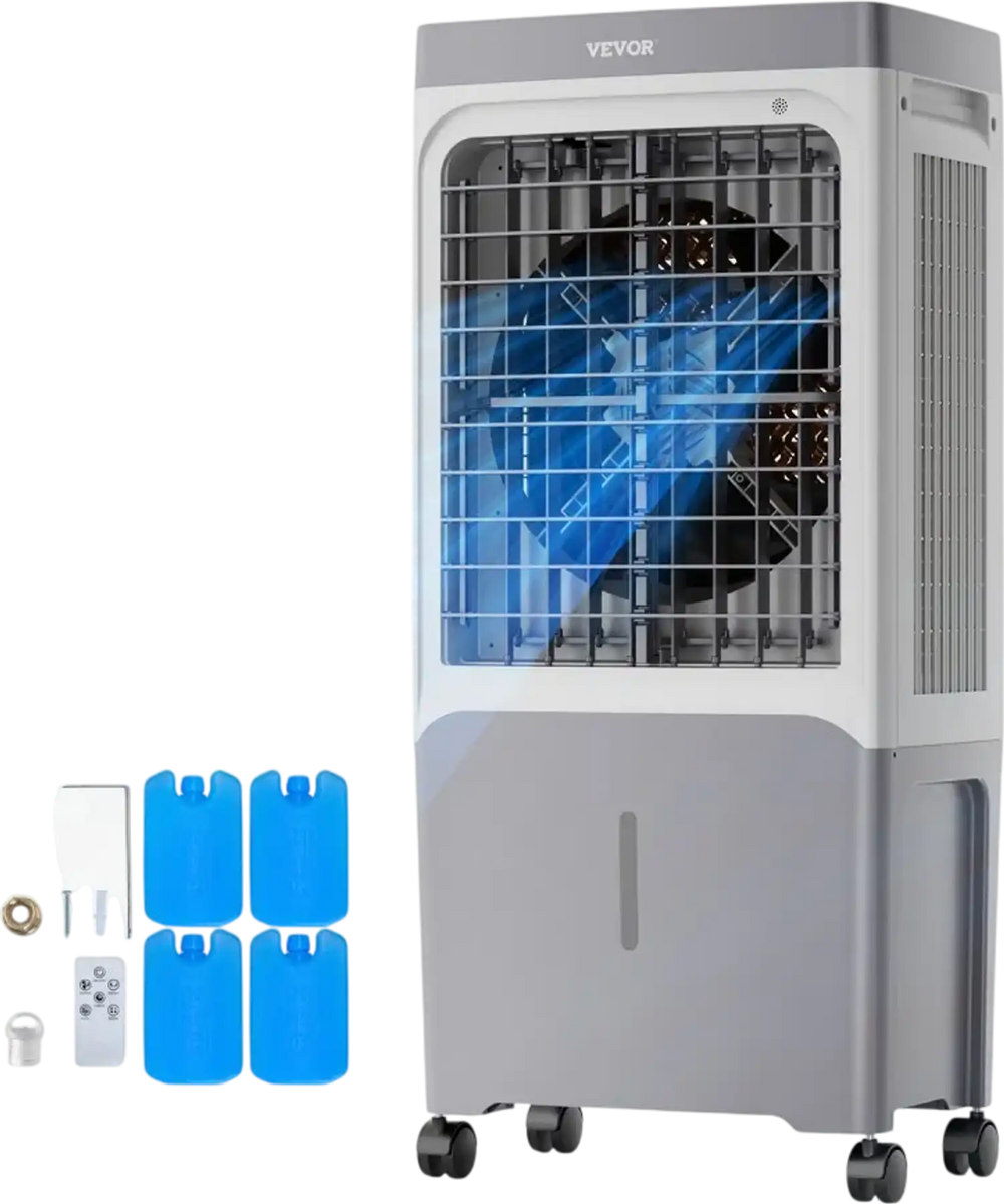 VEVOR Evaporative Air Cooler, 1800 CFM with 6.8 Gallon Water Tank Swamp Cooler, Portable Cooling Fan with Remote Control, 12H Timer, 4 Ice Boxes, Quiet Operation, 3 Wind Speeds for Outdoor Indoor Use