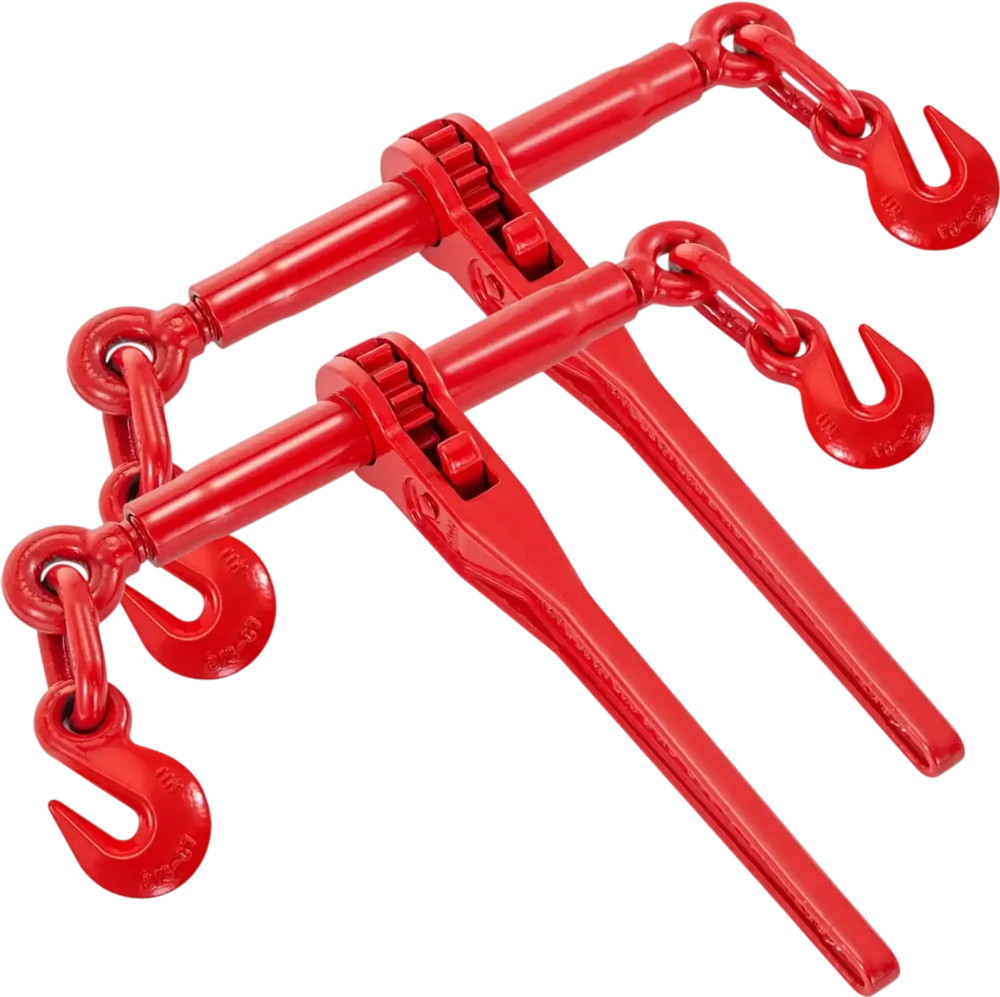 VEVOR 9215LBS 3/8\" – 1/2\" Ratchet Binders 9,215 LBS Secure Working Load, G70 Hooks and Adjustable Length, for Grade 70-80 Chains, Tie Down, Hauling, Towing, 2-Pack, Red