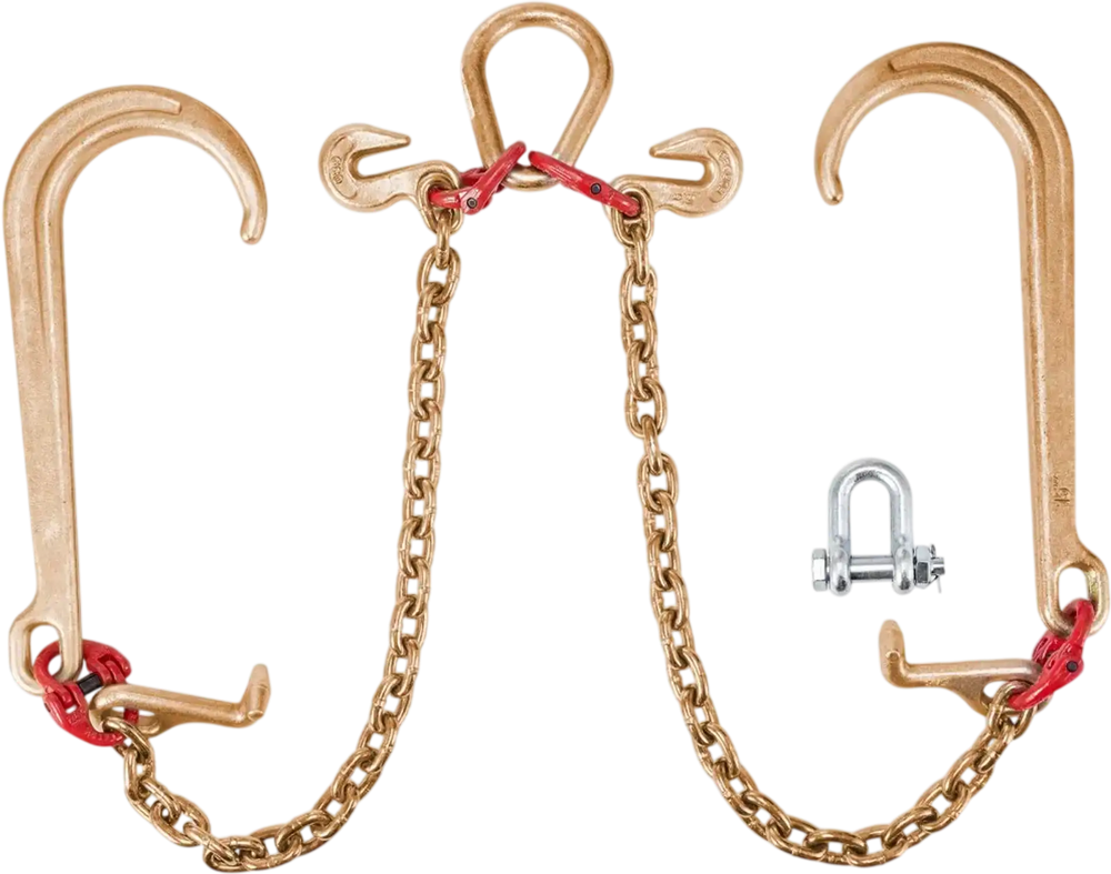 VEVOR G80 V Bridle Chain, 5/16" x 2' Towing Chain Bridle with 15" J Hooks, T Hooks & Grab Hooks, Heavy Duty Transport Chain Bridle with 10800 lbs Safe Working Load for Flatbed Truck Wrecker Recovery
