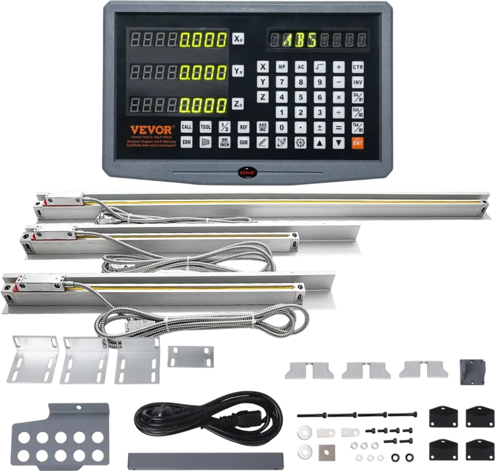 VEVOR Digital Readout 16 inch & 18 inch & 38 inch Linear Scale 3 Axis DRO Display Kit Multifunctional Crystal-Clear Display Precision 5μm Read Head